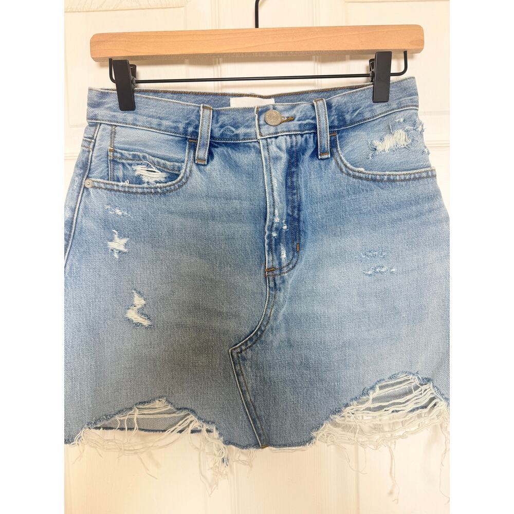 Frame Le High 'N' Tight Distressed Denim Mini Skirt Legacy Baines Size 26 - Picture 3 of 9